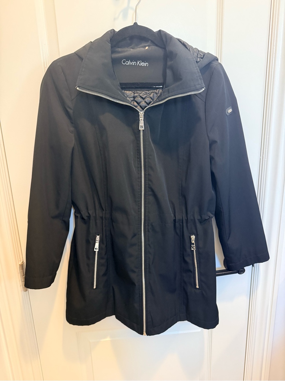 Calvin Klein Women’s Black Zip-Front Hooded Rain Jacket